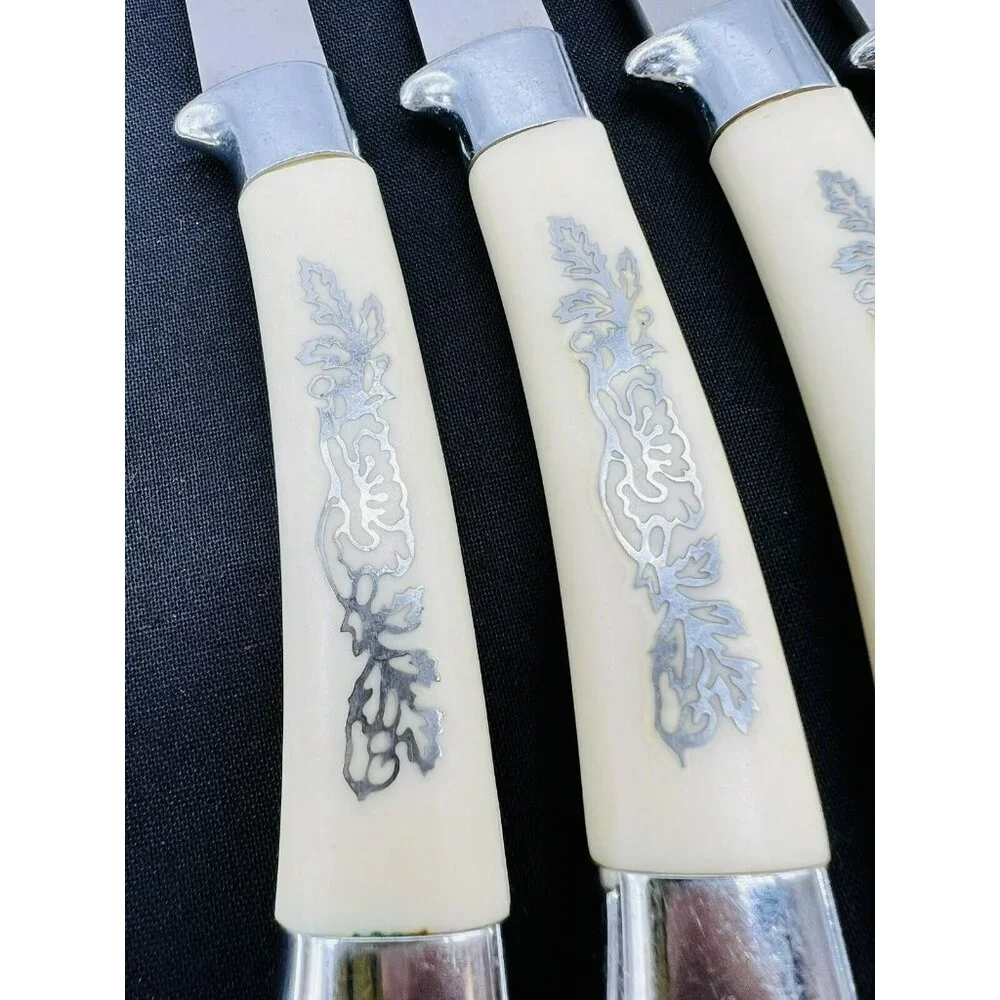 Royal Brand Federal Co Japan 4 Steak Knives Stainless Steel Celluloid Handle MCM